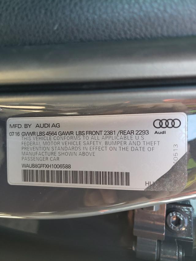 Audi A3 Premium 2017 Gray 2.0L 4 vin: WAUB8GFFXH1006588