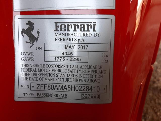 Ferrari 488 Spider 2017 Red 3.9L 8 vin: ZFF80AMA5H0228410