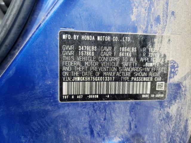 Honda Fit Ex 2016 Blue 1.5L 4 vin: JHMGK5H75GX013317