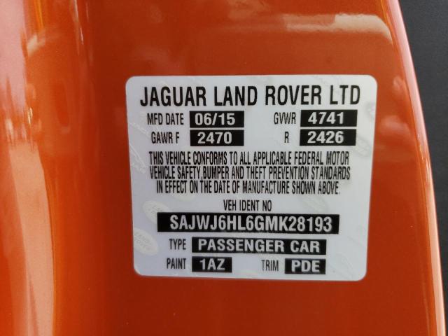 Jaguar F-Type R 2016 Orange 5.0L 8 vin: SAJWJ6HL6GMK28193