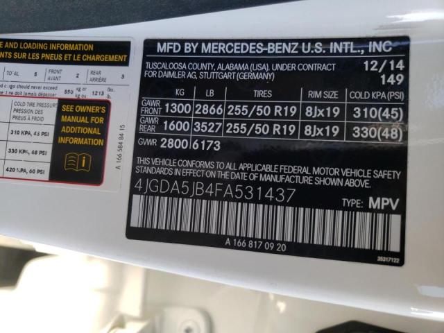 Mercedes-Benz Ml 350 2015 White 3.5L 6 vin 4JGDA5JB4FA531437